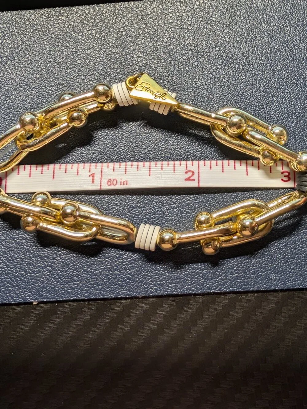 Erimish Gold Link Stretch Bracelet Black White Accents Boutique Jewelry